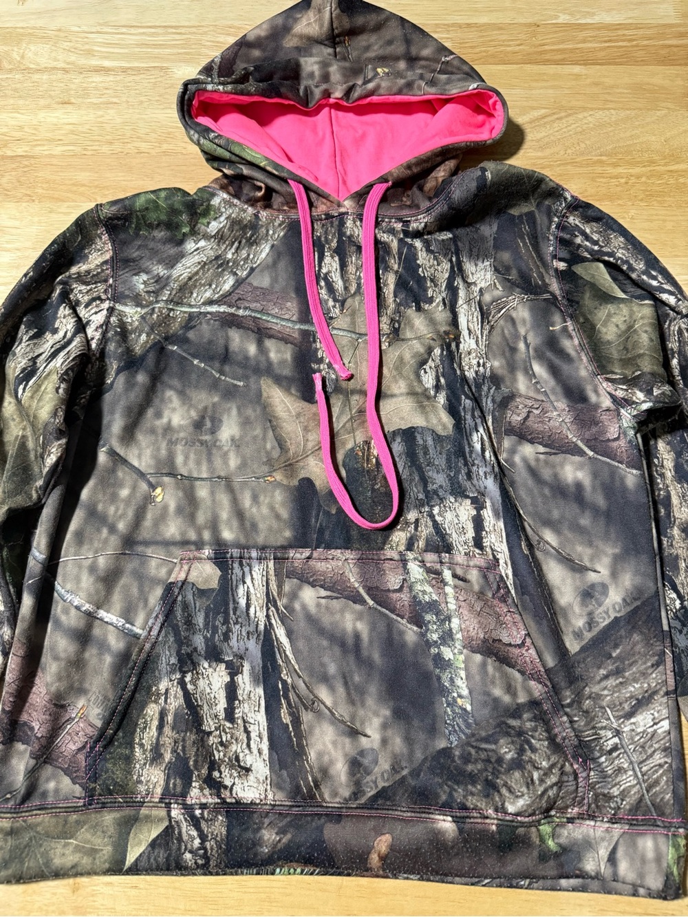 Girls Mossy Oak Camo Hoodie Youth Medium Pink Lined Pullover Sweatshirt